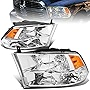 [Halogen Model] Quad Headlights Assembly Compatible with Dodge Ram 1500 2500 3500 4500 5500 (New Body Style Model) 09-18, Driver and Passenger Side, Chrome Housing Amber Corner