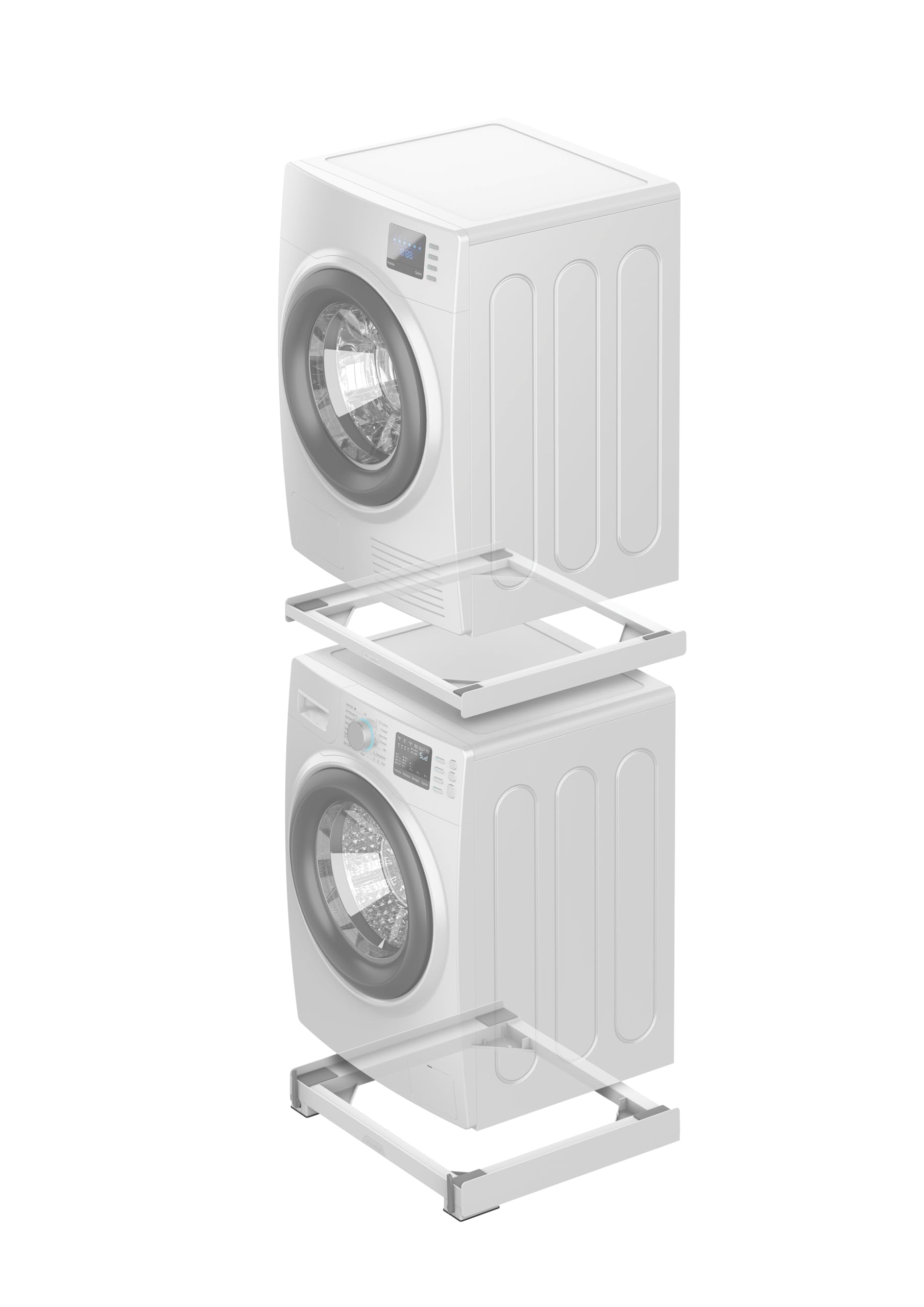 Meliconi Moving Tower, 2-in-1-Set für Waschmaschinen-Trockner | Enthält ein Zwischenbaurahmen und ein Untergestell mit Rollen und Bremsen, Struktur 30% Recyceltem Kunststoff, 250 kg, Weiß