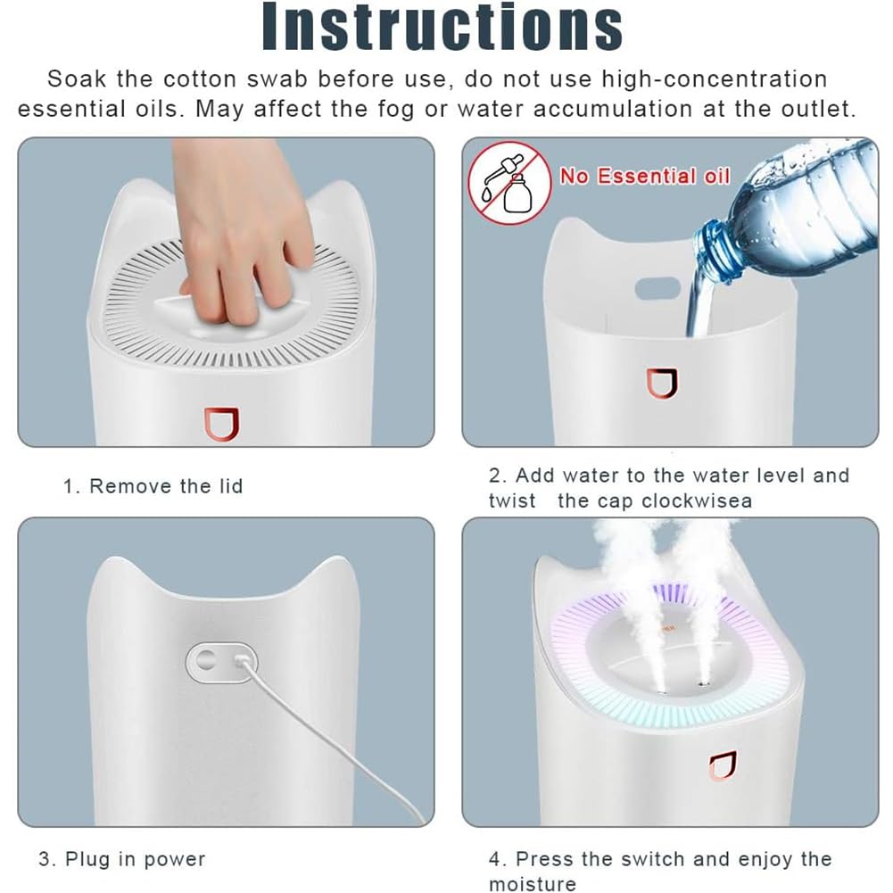 Humidificador de Silencioso para Bebes, USB 3L 24 Horas Habitacion Vapor Humificadores, 2 Boquillas y 3 Modos para Dormitorio Oficina (Blanco)