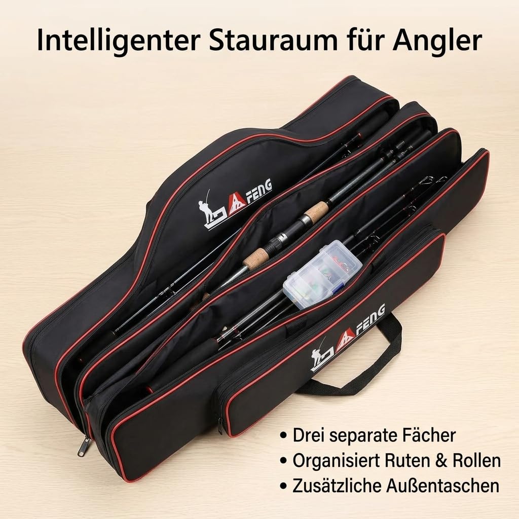 Stabile Angelkoffertasche aus Oxfordgewebe mit Verstellbarem Schultergurt für Komplettes Angelzubehör Und Ersatzteile für Naturerlebnisse, Dreischichtiger Angelrutenbeut
