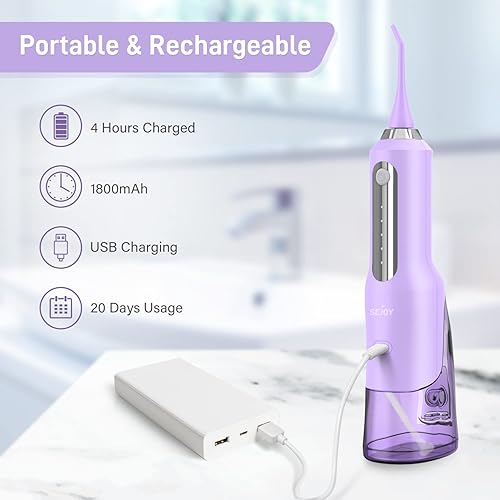 Miniatura 5 de Sejoy Hilo dental de agua, 2025 irrigador bucal para dientes recargables, irrigador oral para viajes en casa, oficina, 9.1 fl oz IPX7 impermeable, 5