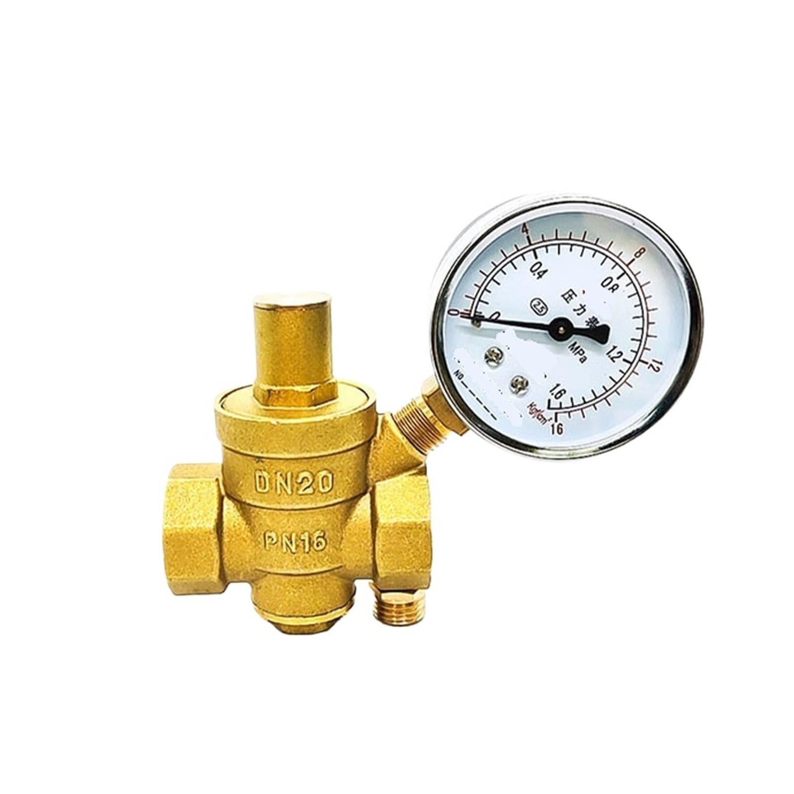 Válvula de Cierre Válvula Reductora de Agua Ajustable de 1/2", 3/4" y 1", válvula reguladora de presión de latón con Rosca Hembra y manómetro(1",Valve Without Gauge)