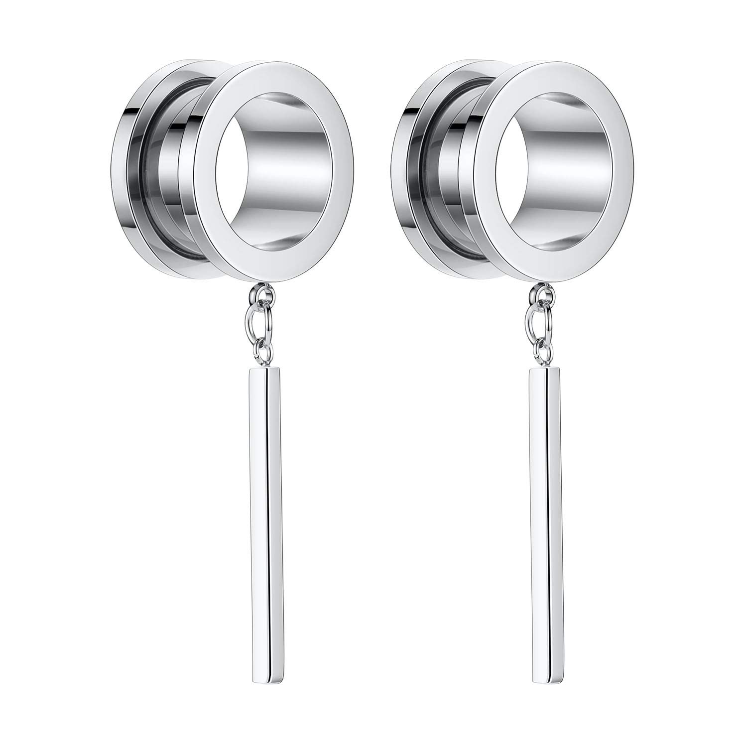 PEAKLINK Minimalist Vertical Bar Geometric Dangle Ear Tunnels Surgical Steel Expander Dangle Gauges Stretcher Piercing