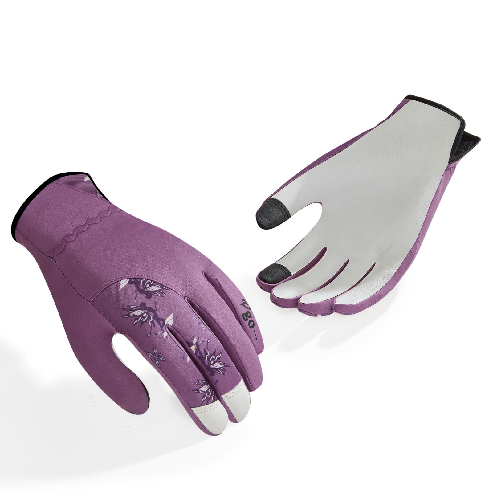 VGO 1 Pair Women's Gardening Gloves, Premium Goat Leather Work Gloves with Touchscreen&Non-Slip Grip, Breathable Floral