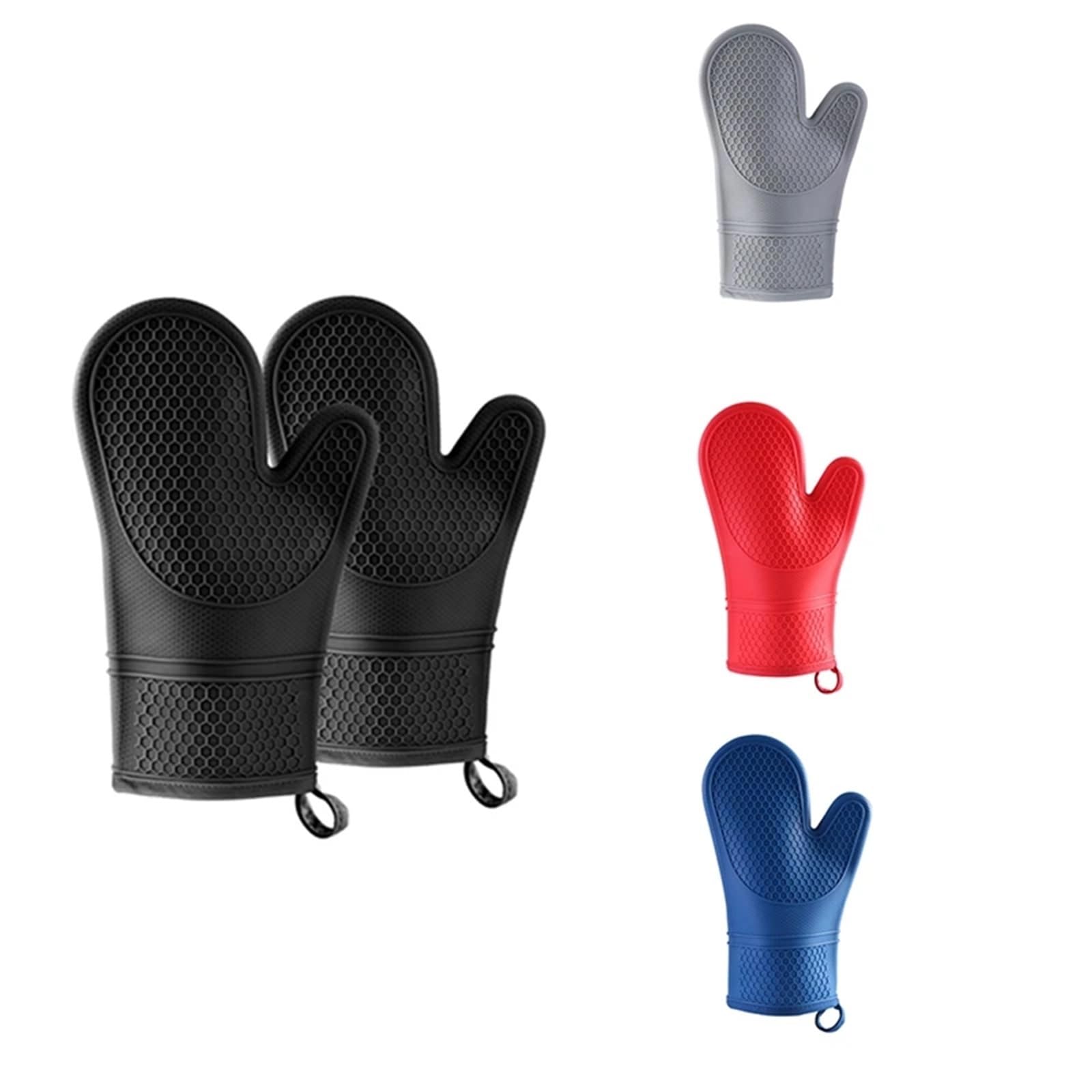 Ofenhandschuhe Silikon-Ofenhandschuhe, Ofenhandschuhe, hitzebeständig, weiches Futter, Ofenhandschuhe-Set(Black)