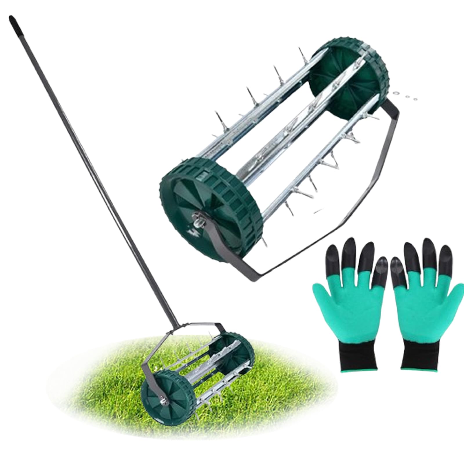 Rodillo Manual De Púas De Césped, Aireador De Césped Rodante, Herramienta De Jardín con Mango De Acero De 58 Pulgadas, con Herramienta De Aireador De Jardín De Púas De Acero Sólido