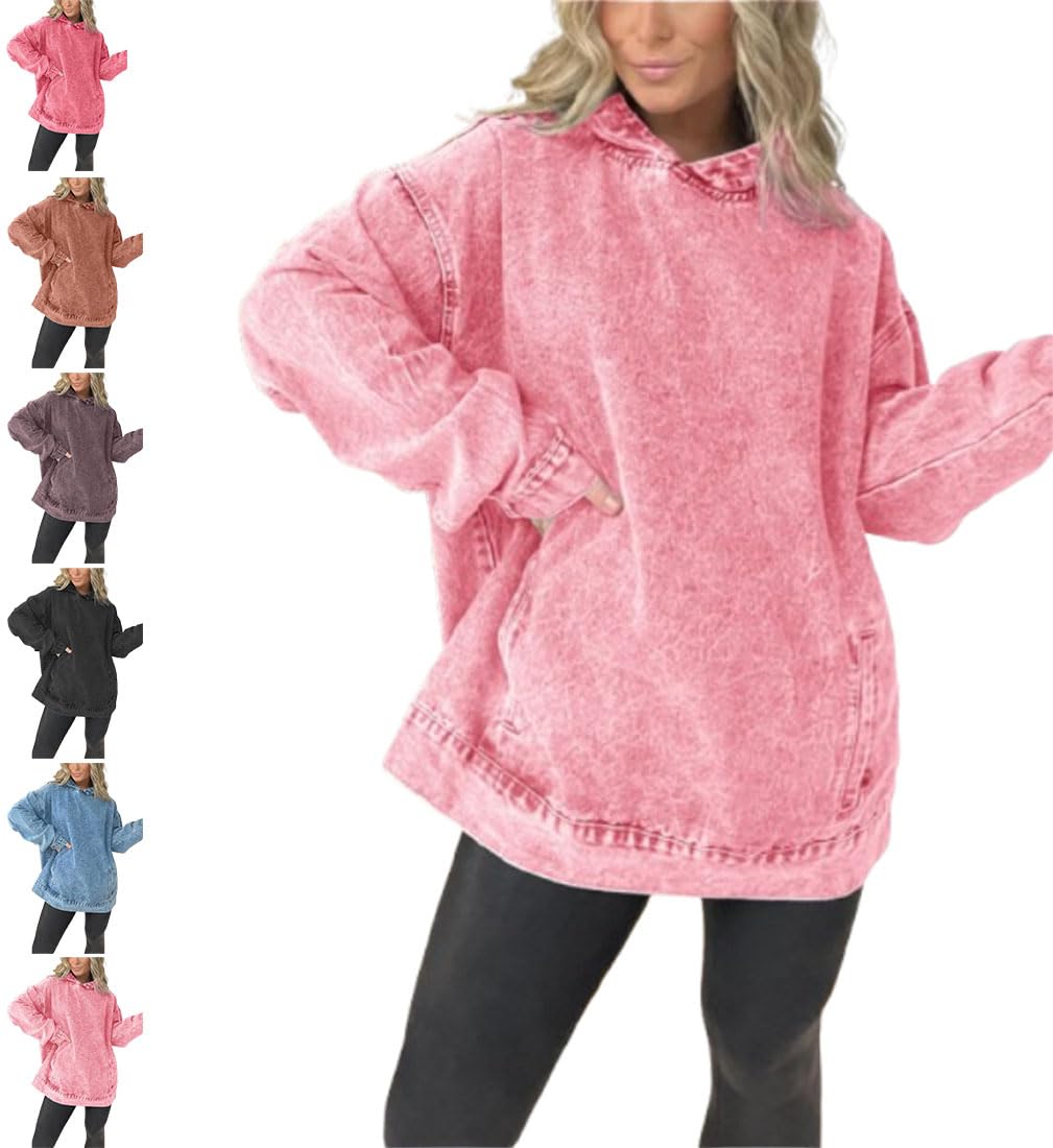 Sudadera Vaquera con Capucha para Mujer, Cuello en V, Oversize, Bolsillos Delanteros, Estilo Casual
