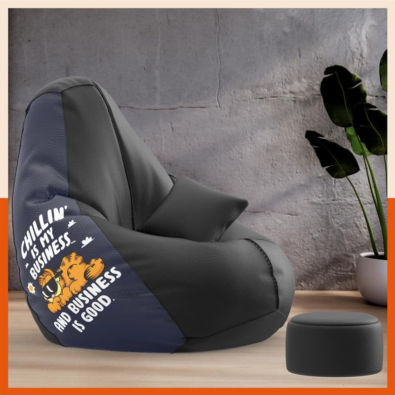 Biggie Bean Bag with Beans Filled 4XL VibeBoost Premium Bean Bag with Free Cushion and Footrest - Official : Chill & Chill Combo (Matching Color : Regular, Chillin is My Business-Black)