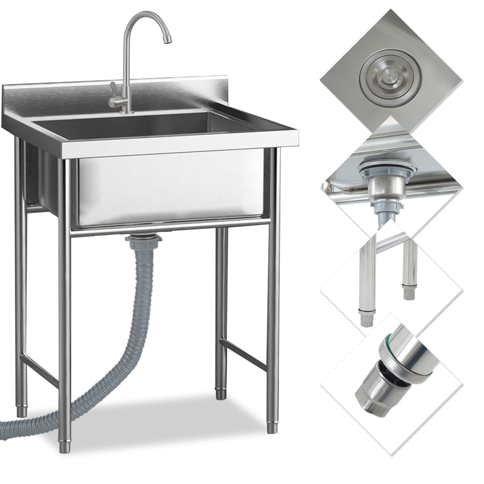 Lavello Multiuso in Acciaio Inox, autoportante, per Lavaggio, Robusto e di Grandi Dimensioni, Ideale per casa, Esterni, Giardino, Garage, Officina, Cantina.
