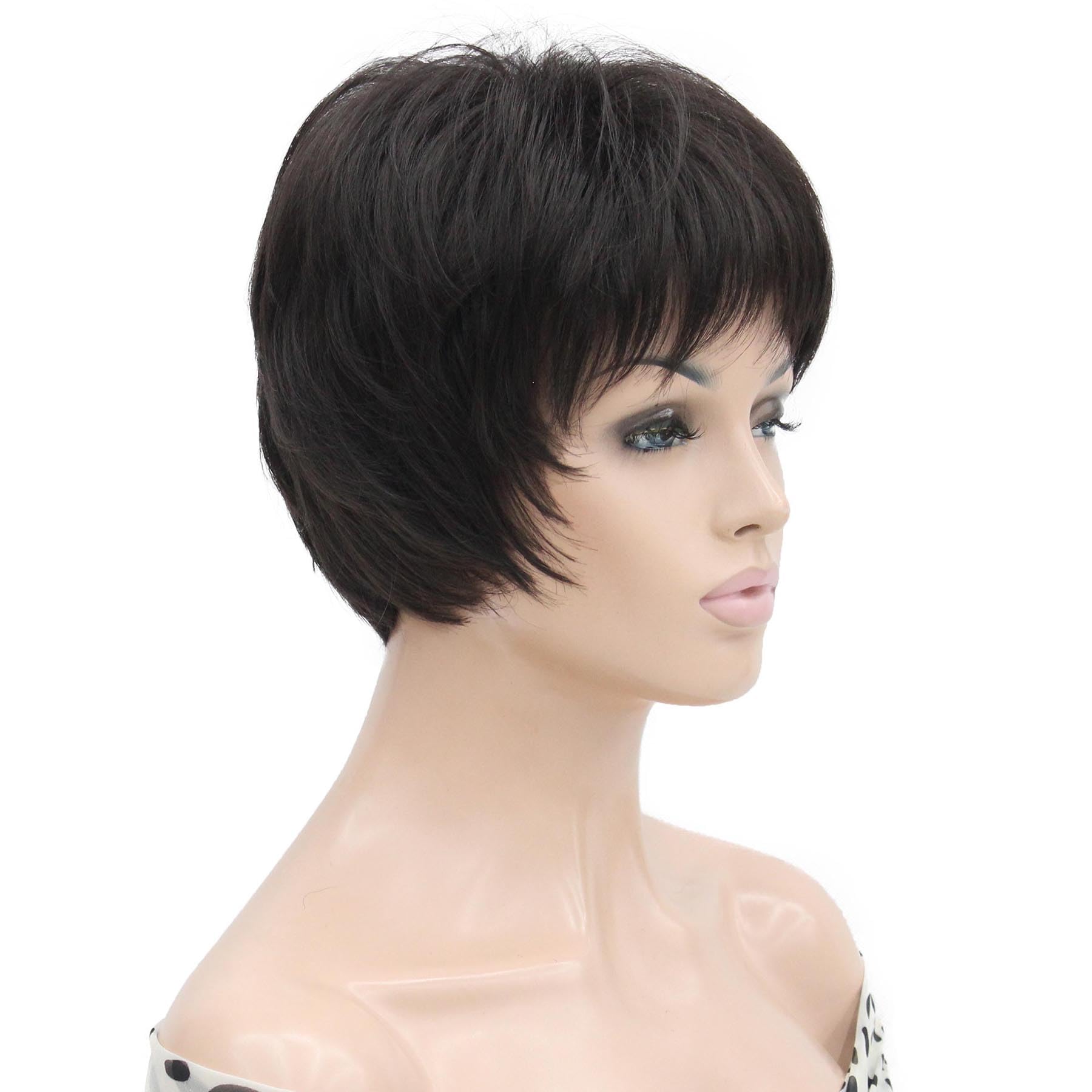 Lydell 6-8" Straight Short Bob Wig Layered Shaggy Flat Bangs Heat Resistant Synthetic Wigs 4 Dark Brown - Image 3