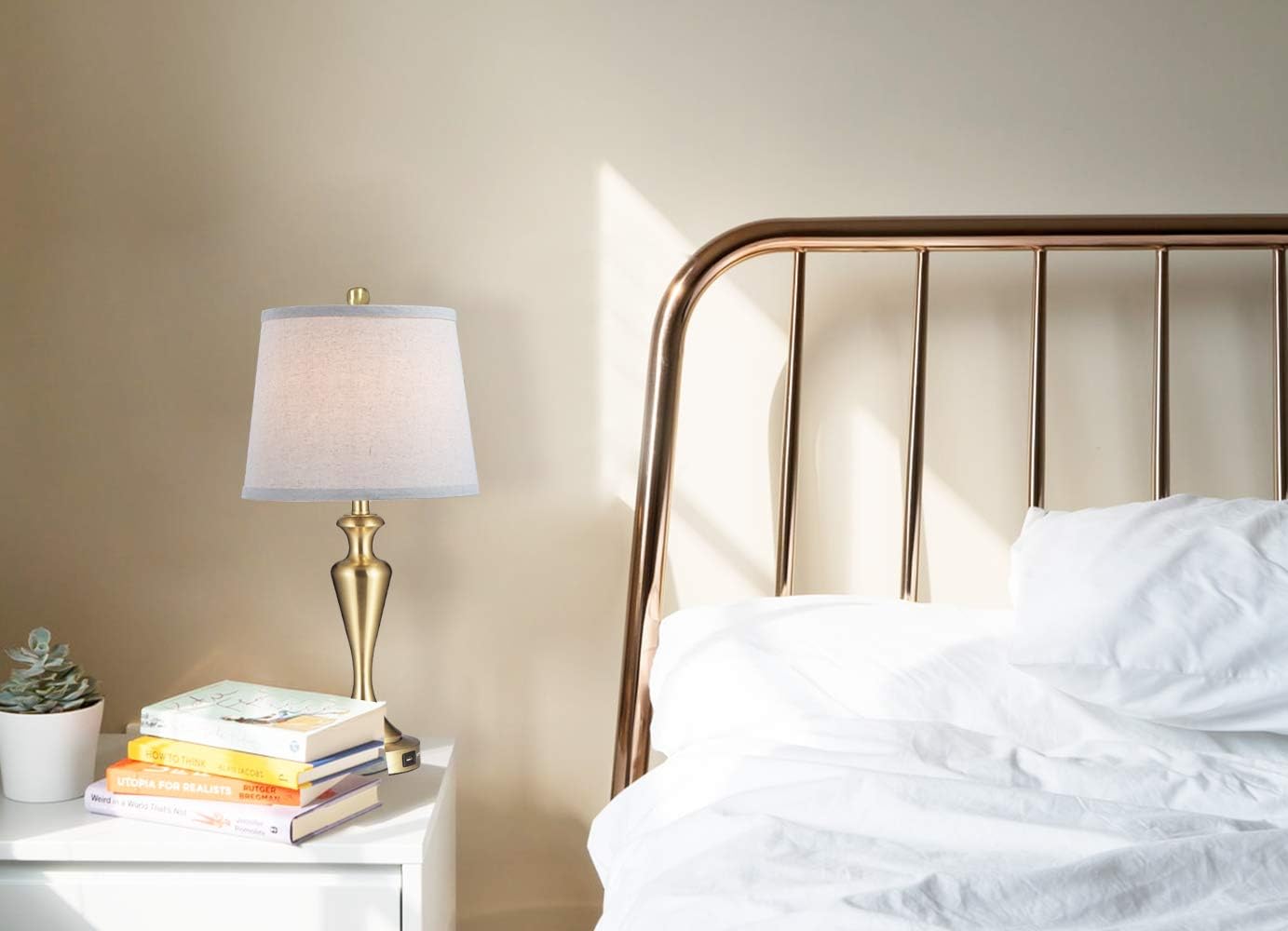 70% Off Everything Capslpad Bedside Table Lamps with 2 USB,22 Table Lamp Set of 2 Modern Nightstand Lamps Simple Desk Lamps for Bedroom Living Room (Golden Base+Beige Shade)