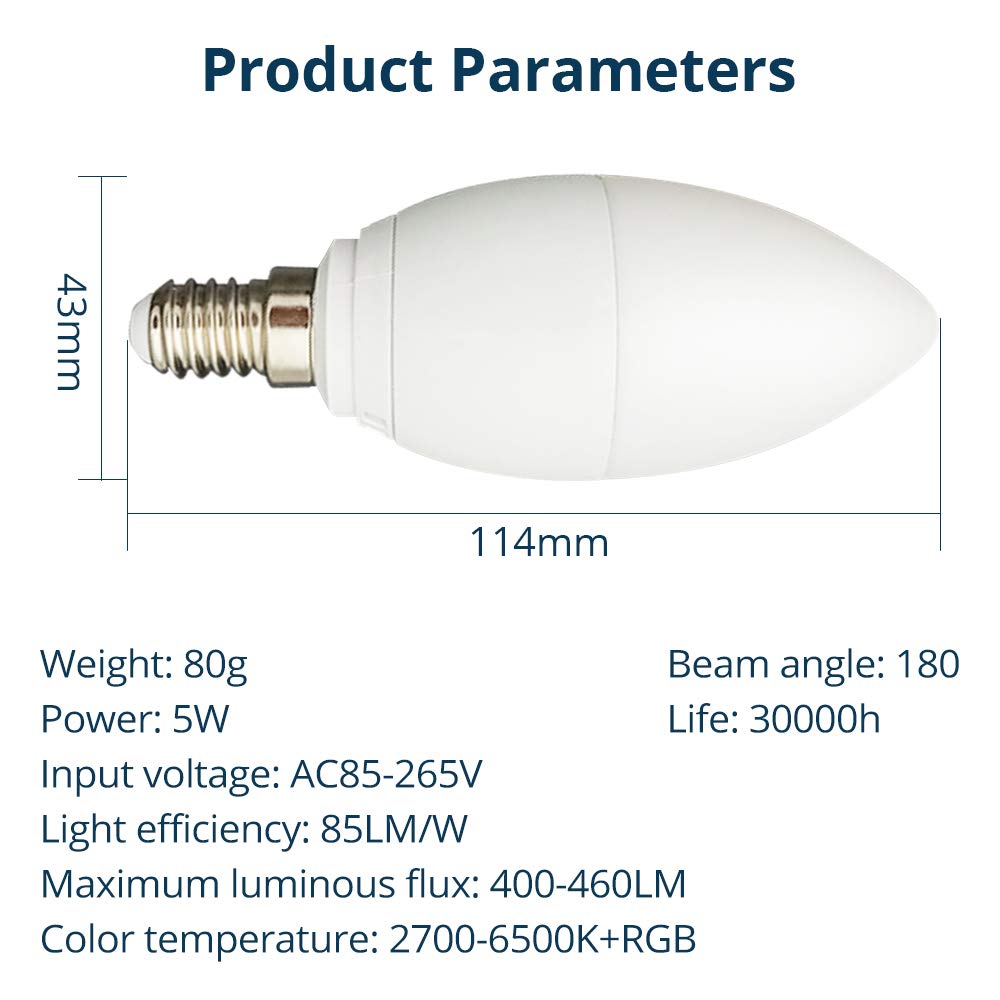 Benexamrt Tuya Zigbee 3.0 Smart żarówka świecowa E14 5 W LED RGBW przyciemniana lampa Smart Life Alexa Google Home Smartthings (2 sztuki)
