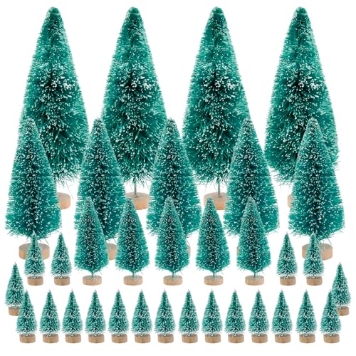 JJYHEHOT 34Pcs Mini Christmas Tree, Miniature Artificial Christmas Trees, Bottle Brush Trees for DIY Crafts Christmas Table Decorations Xmas Cake and Gifts