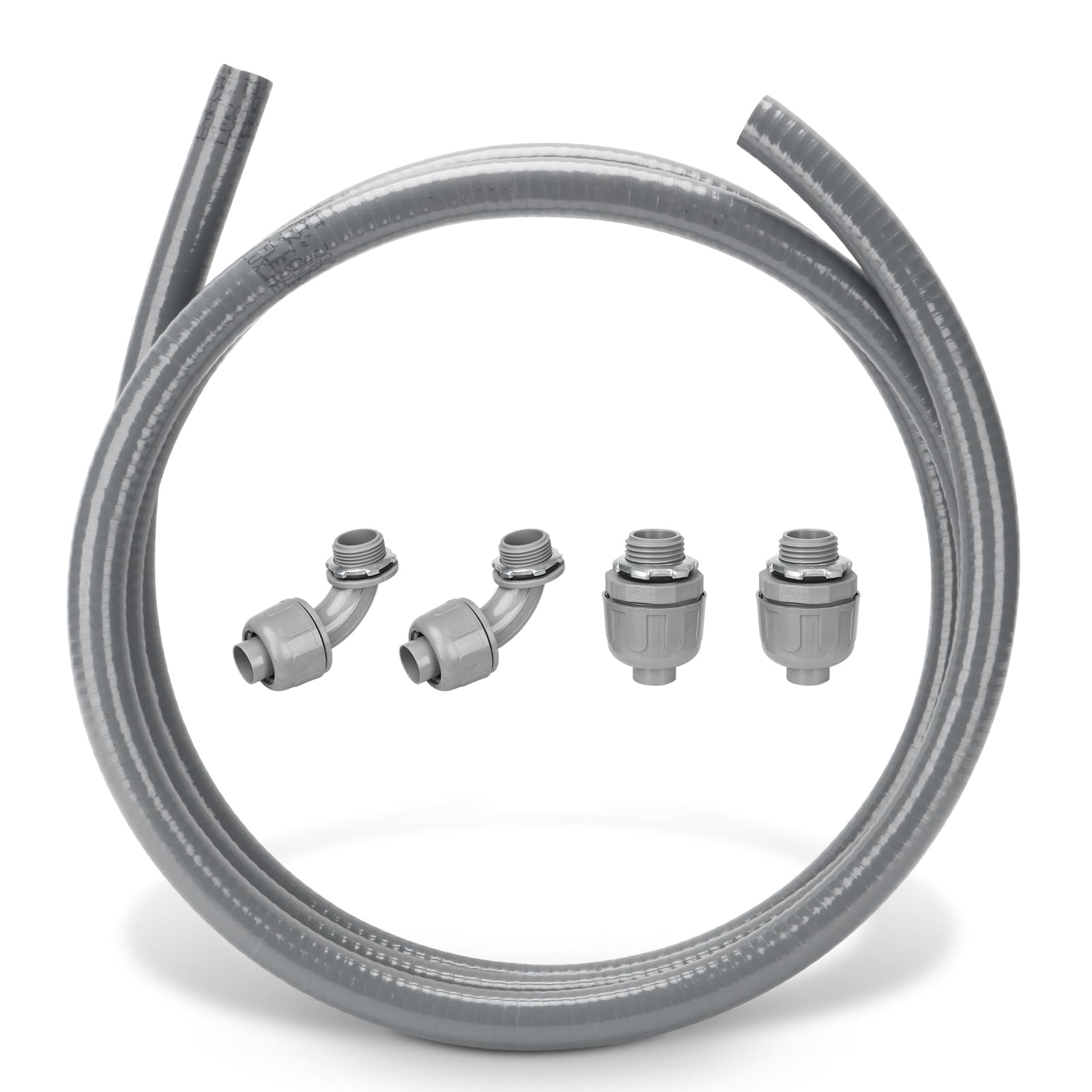HOXHA Kit de conducto eléctrico de 1/2 pulgada y 10 pies, conducto flexible de PVC no metálico hermético a líquidos, tubo de conducto eléctrico con accesorios de conector de conducto recto y de 90