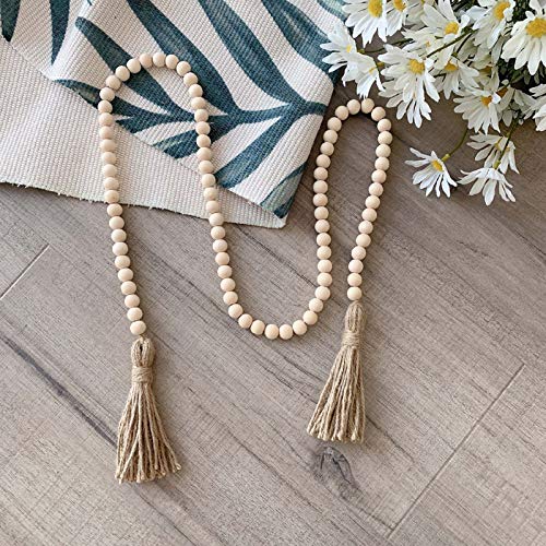 Zoonai Wood Bead Garland With Tassels Rustic Country Farmhouse Decor Home Decor Ornament Prayer Beads Wall Hanging Decor (Gray, 134Cm) #TOP3