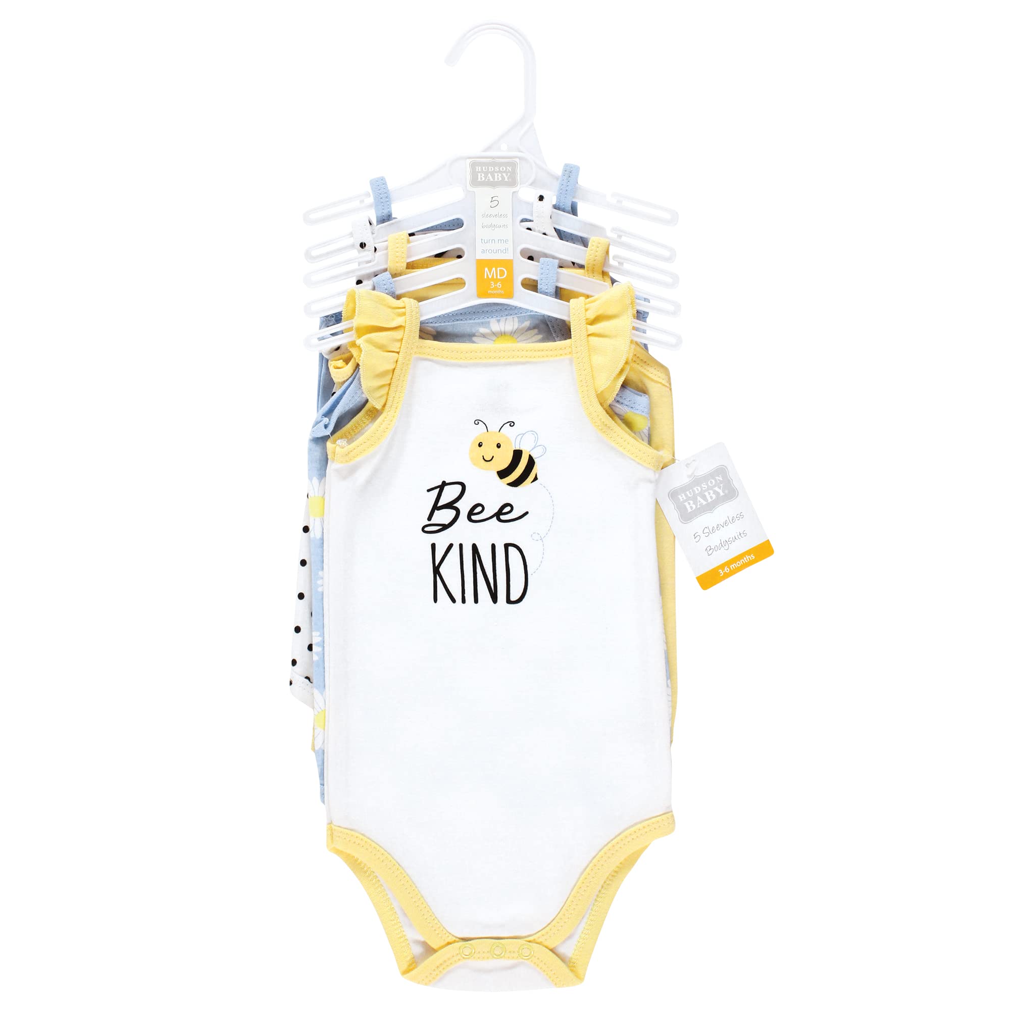 Hudson Baby Unisex Baby Cotton Sleeveless Bodysuits, Bee Kind, 0-3 Months