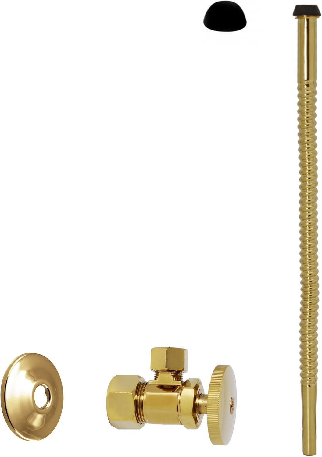 Westbrass Corrugated Supply Kit with Round Handle, 5/8" OD x 3/8" OD x 15", Polished Brass, D105K15-01