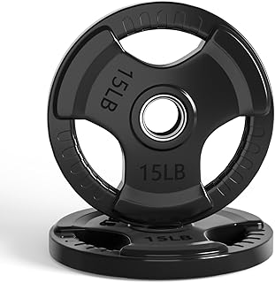 LIONSCOOL 2-Inch Rubber Coated Olympic Grip Plate in Pairs or Single for Strength Training, Weightlifting and Bodybuilding, Solid Cast Iron Weight Plates for Barbell, 2.5-45LBS, One Year Warranty