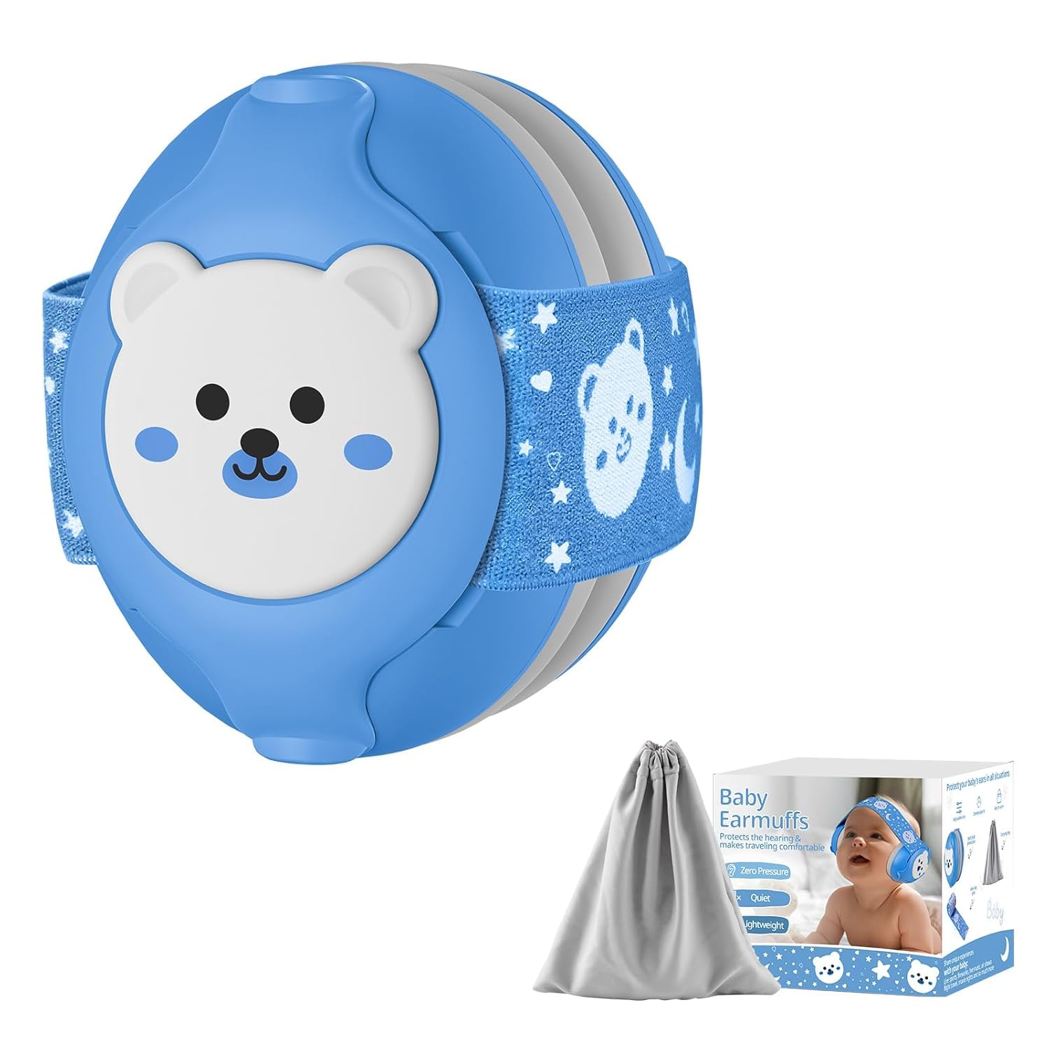 YomauiYee Baby Headphones - Infant Ear Protection 0-36 Months, 25dB NRR Noise Cancelling With Little Bear Design, Airplane Essentials for Travel/Improves Sleep/Outdoor (Blue)