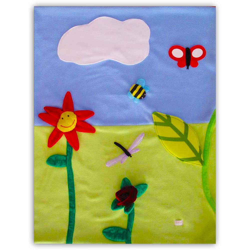 Zigozago - Copertina "Allegra" fatta a mano per neonato in caldo pile doppiato con applicazioni e animaletti 3D - Dimensione: culla 80 x 60cm