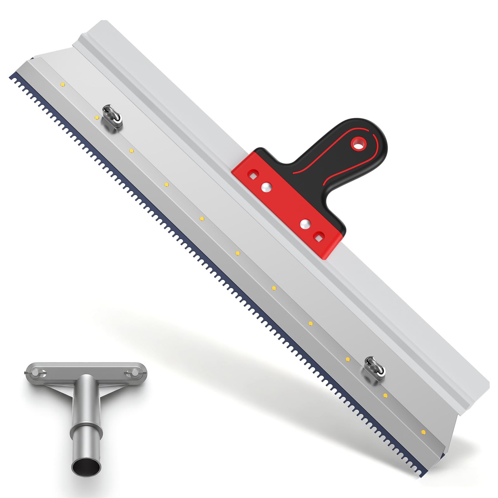 2-in-1 Self-Levelling Cement Tool, 18 inch Stainless Steel Scraper, Epoxy Flooring Paint Tool with Non-slip Handle & Rod Connector, Self Leveling Flooring Rake Construction Tools