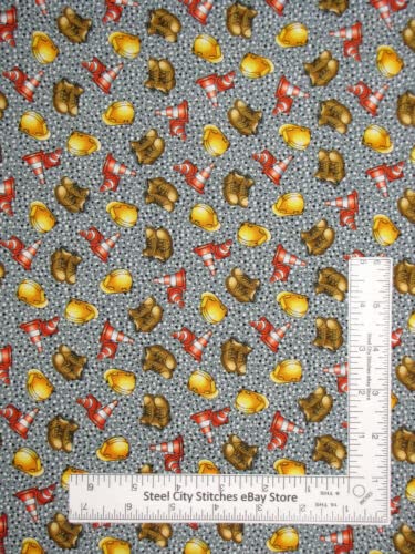 FlashPhoenixQuality Sewing Fabric – Construction Fabric Hard Hats Work Boots Traffic Cones Avlyn 100% Cotton by The Yard 36x44
