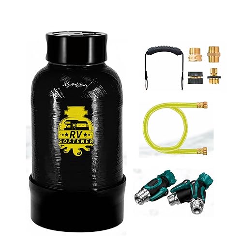Filterelated Ablandador de agua para autocaravana, 16000 granos, portátil, con ajuste de latón de 34 pulgadas y manguera personalizada, sistema de