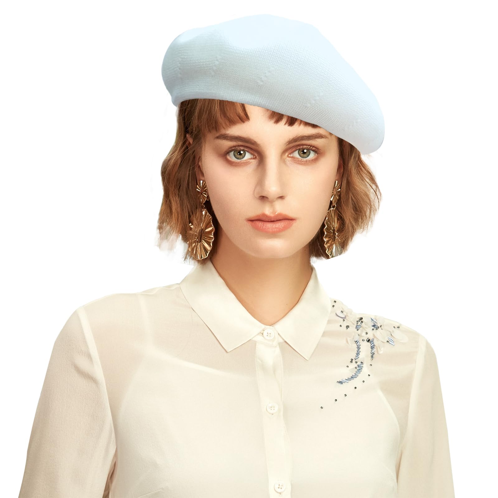 ZARSIO Summer French Beret Breathable Thin Beret Hat Solid Color Beanie for Women Lady (US, Numeric, 7 1/8, 7 1/4, White)