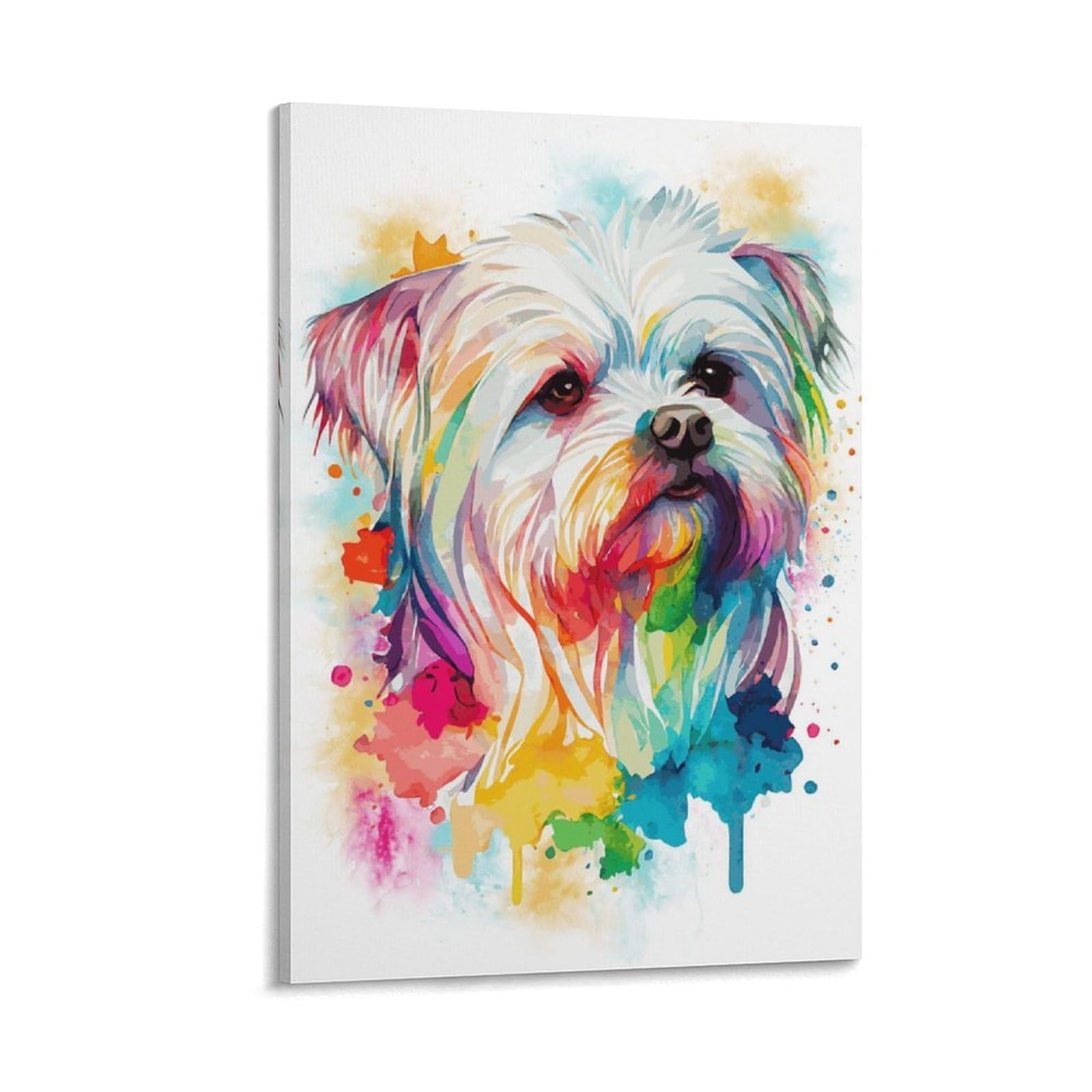 Bunter Malteser-Hund, Kunst-Wanddekoration, Poster, Leinwanddruck, moderne Wandkunst, Bild, Wandbehang für Wohnzimmer, Schlafzimmer, Heimdekoration, 40 x 60 cm