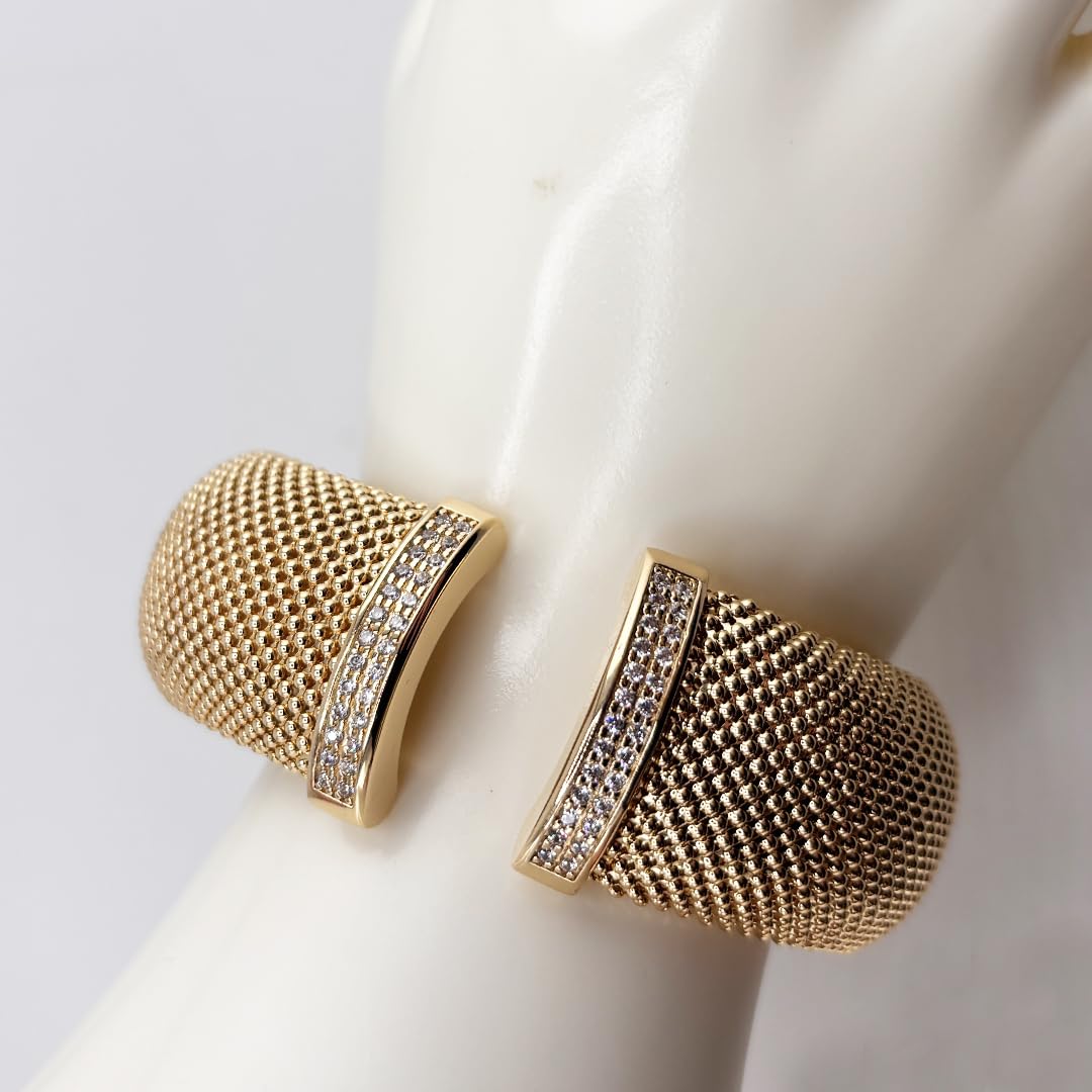 Bracciale donna rigido largo in bronzo dorato con cristalli bianchi misura regolabile gioiello ragazza donna elegante Made in Italy