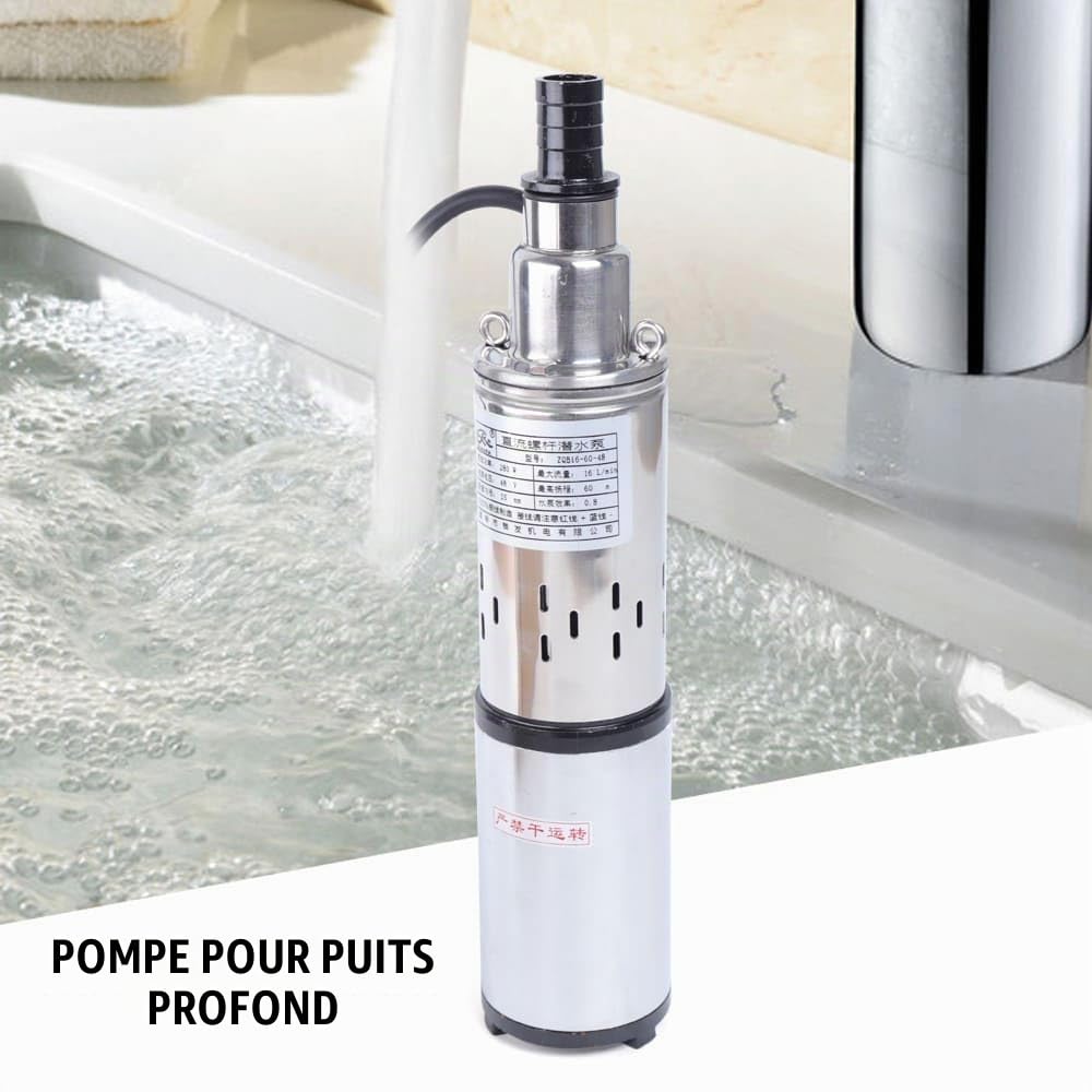 Pompe Immergée pour Puits Profond Solaire, 280W, Débit 960L/h, Hauteur 60m, Pompe de Puits Submersible, IPX8 Étanche, Idéal pour Irrigation, Jardin et Usage Domestique