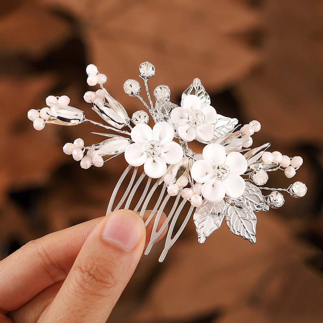 CASDRE Flower Decorative Wedding Hair Combs Silver Rhinestone Hair Accessories for Women