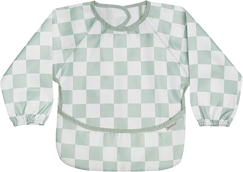 haakaa Long Sleeve Baby Bib, Waterproof & Adjustable Baby Smock Bib for Eating, Painting & Play, Easy Wipe Clean, 6–24M Días a cuadros