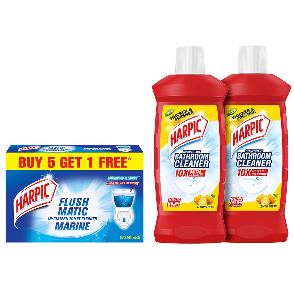 Harpic Flushmatic InCistern Toilet Cleaner Blocks, Aquamarine 300 g (Buy 5 Get 1 Free