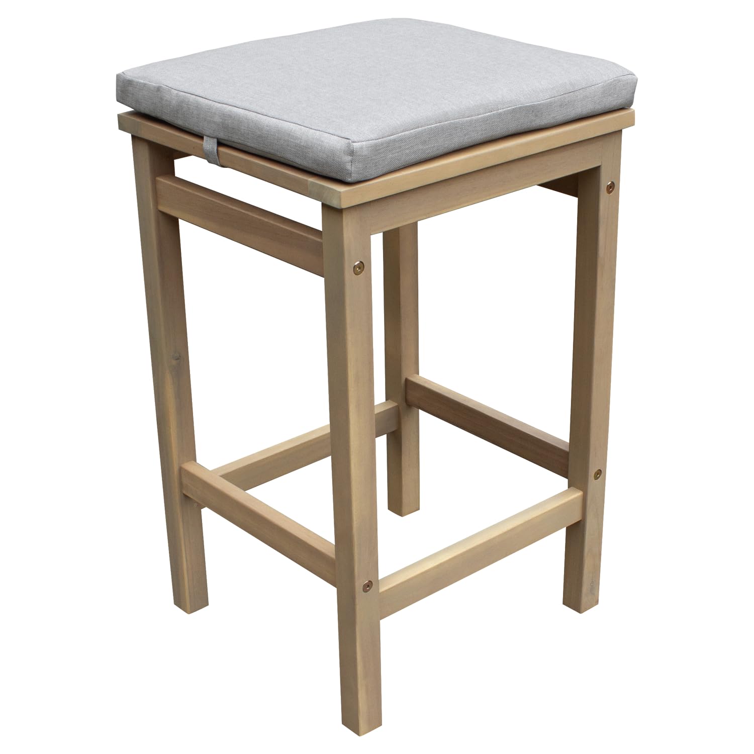 Happy Garden Mange Debout Aruba en Acacia avec Coussins Sable. Table Haute et tabourets d'extérieur pour 4 Personnes.