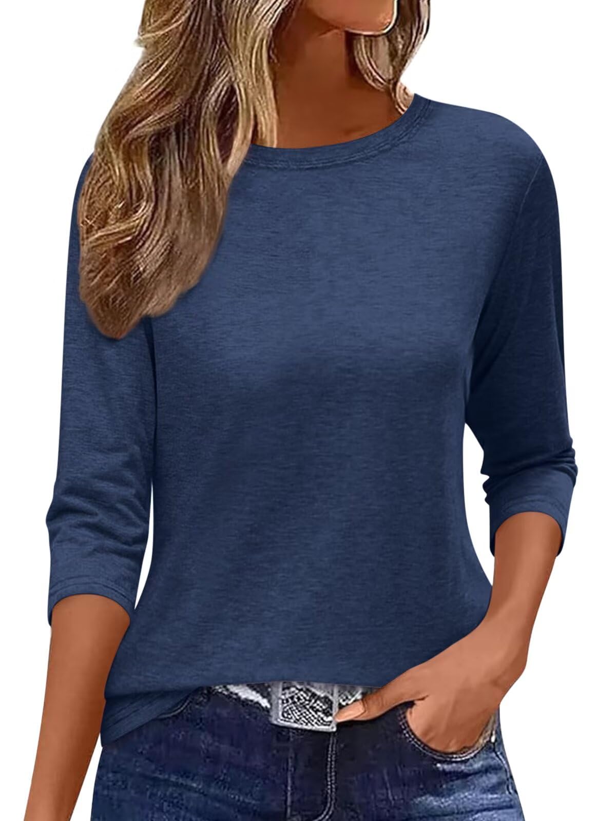 EADINVE Womens 3/4 Length Sleeve T-Shirts Casual Crewneck Tops Shirts Basic Tee Blouses 2024 Loose Fit Pullover