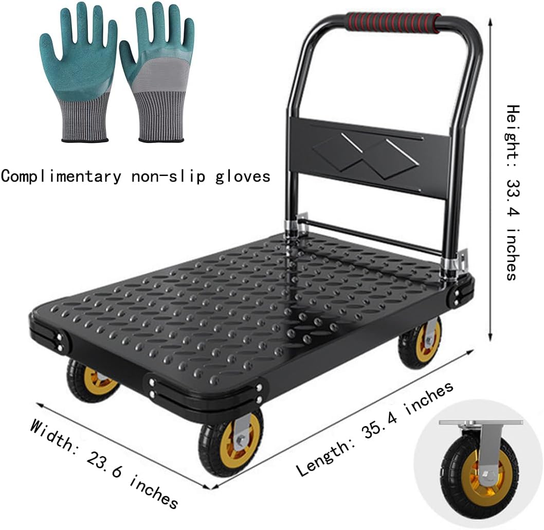 Platform Trucks Industrial Trolley 36X 24 inches Portable Moving Cart Large Flatbed with Wheels 2425 lb. Load Capacity (Black)