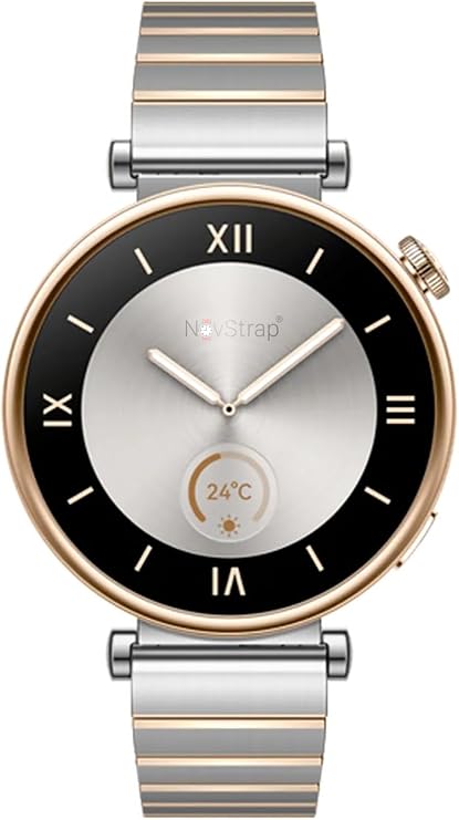 NovStrap Huawei Watch GT6 41mm GT4 41mm GT5 41mm GT5 Pro 42mm ile Uyumlu Kordon (18mm) One Click Çelik Metal GÜMÜŞ-GOLD