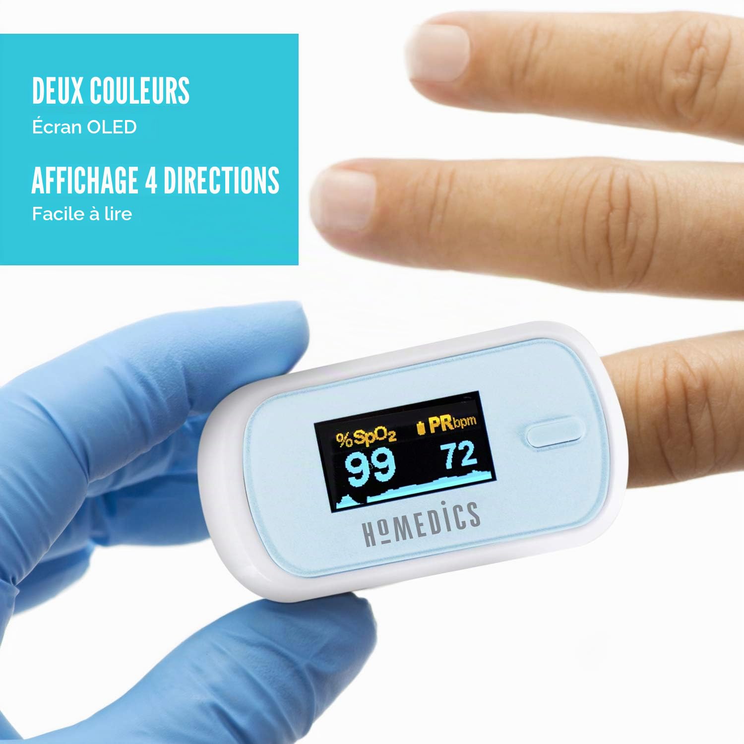 Homedics Oxymètre de pouls professionnel - Mesure le niveau d’oxygène dans le sang au bout du doigt – Portable et Ecran facile à lire - SpO2, PR et PI