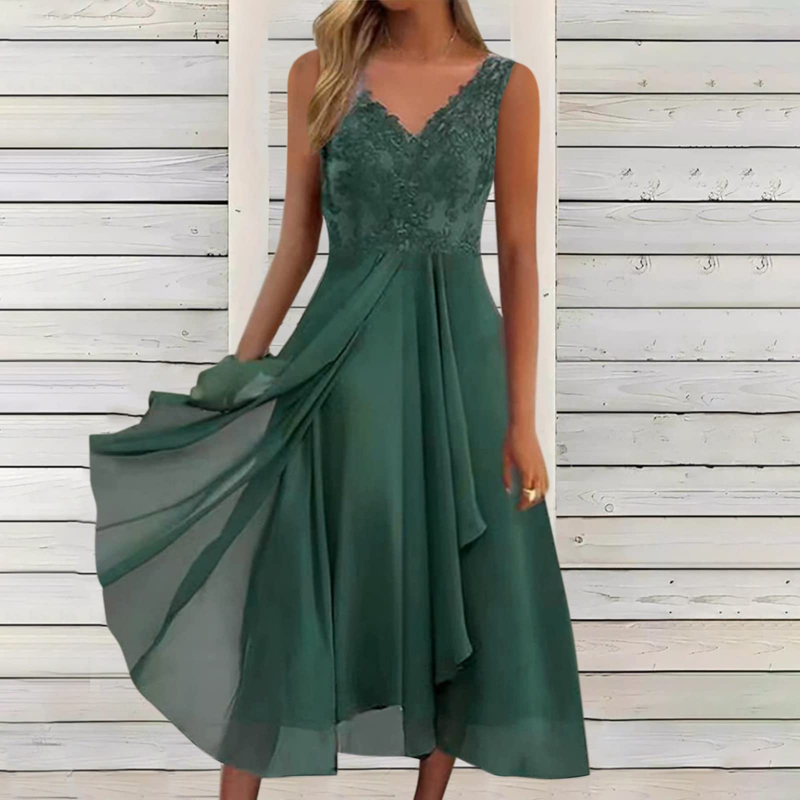 Abendkleid Lang Mit ärmeln Pailletten Chiffon Elegant Partykleid Einfarbig Patchwork Brautkleid Spitze Hoch Taille Chiffonkleid Hochzeitskleid Midikleid V-Ausschnitt Sexy Sommerkleider Langes Kleid