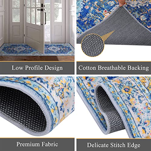 Vaukki Hallway Runner Rug, Traditional Soft Laundry Rug Runner, Non Slip Entryway Runner Mat, Washable Throw Rug Floor Carpet For Bathroom, Entryway, Kitchen And Bedroom (2'X6', Blue) #TOP2
