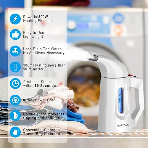 Miniatura 4 de Vaporizador de mano para ropa, elimina arrugas, vaporizador de prendas para sombrero, 0.68 kg de peso ligero, calentamiento rápido en 40 s, cable