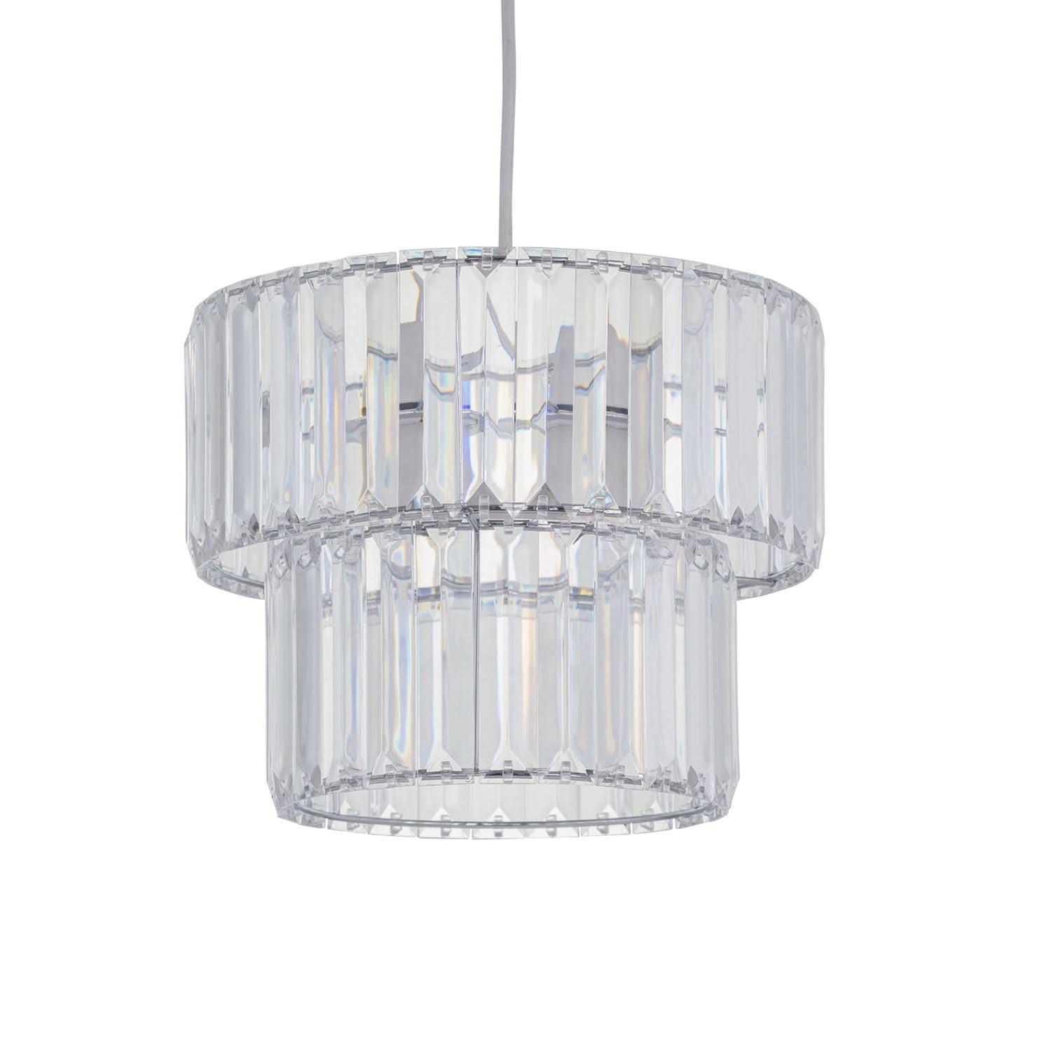 Modern Clear Acrylic Crystal Two Tier Easy Fit Ceiling Light Shade, Pendant Lightshade, Diameter 25cm