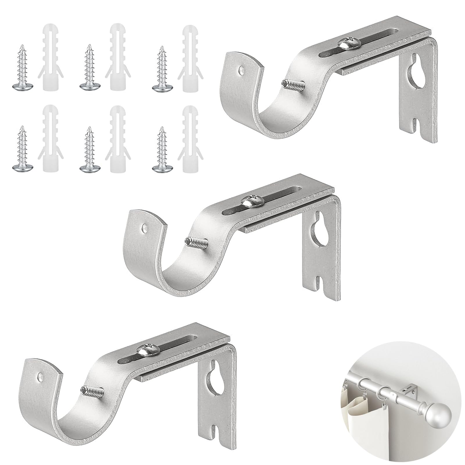 2 PCS Curtain Pole Brackets, Curtain Rail Brackets, Curtain Brackets, Curtain Pole Bracket Heavy Duty, for Wall‑Mounted Poles