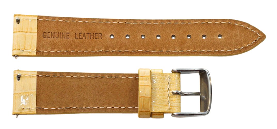 Clockwork Synergy - 2 Piece Ss Leather Lizard Grain Interchangeable Replacement Watch Band Strap 16mm - Khaki - Men Women