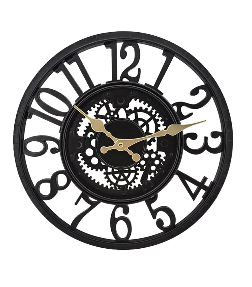 Horloge murale squelette ronde, horloge murale rétro pour décoration de salon, extérieur, jardin, horloge simple en métal, 30,5 cm, noir