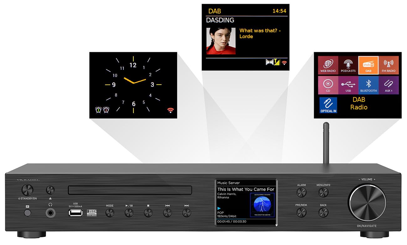 VR-Radio Radio Receiver: WLAN-Internetradio-Receiver, DAB+/UKW, CD, Bluetooth, 200 W, schwarz (DAB Tuner, Stereo DAB+ Internetradio)