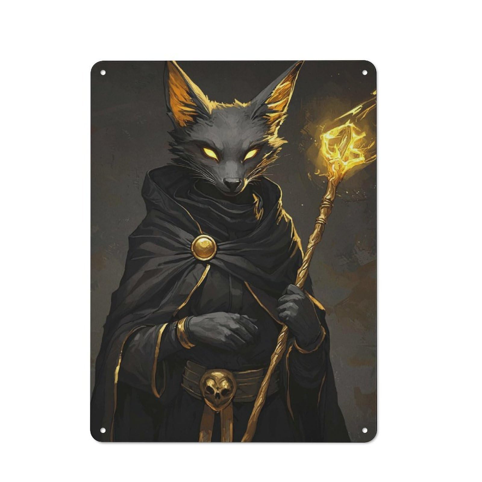 Junmoney Black Fox Mage Retro Metal Wall Sign 40X30cm With For Living Room Wall, Housewarming Wall Decor For People Furnishing Living Room