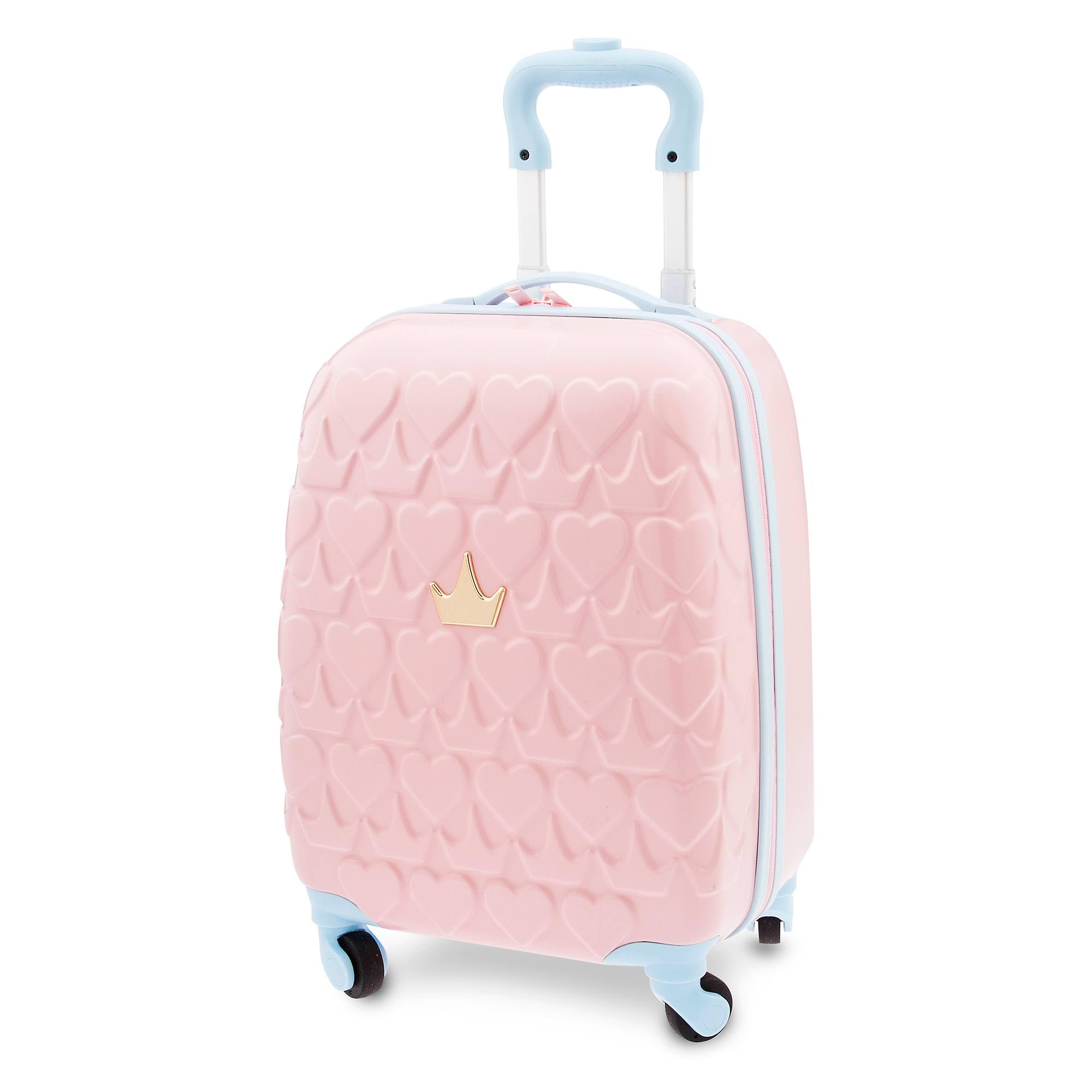 Disney Store Official Valigia Principesse Disney Rosa, 46 x 30 x 20 cm, Valigia per Bimbi con Manico telescopico e Ruote multidirezionali, ornata con Motivo di Cuori e corone