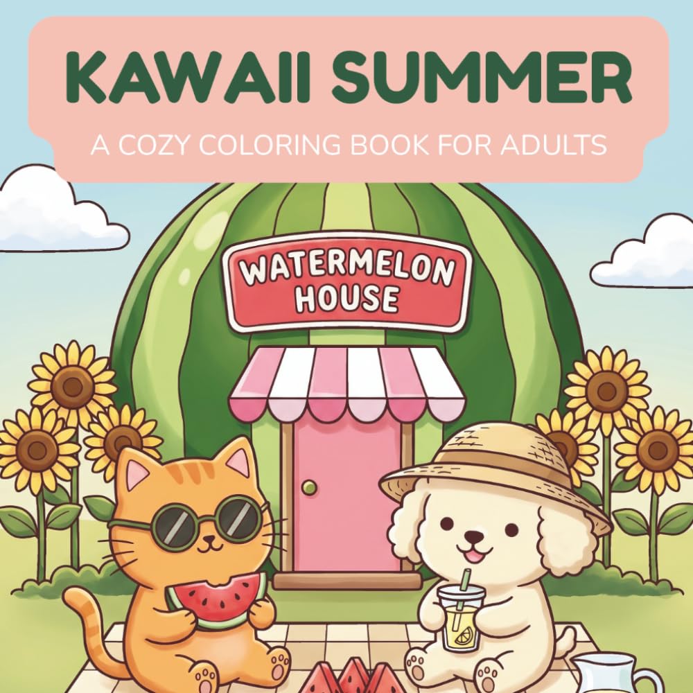 Kawaii Summer: A Cozy Coloring Book for Adults with Adorable Summer Scenes and Animal Friends